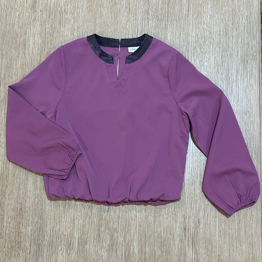 Pleat Collection Milly Top- Magenta/ Plum Purple Long Sleeve Blouse. SIZE 10